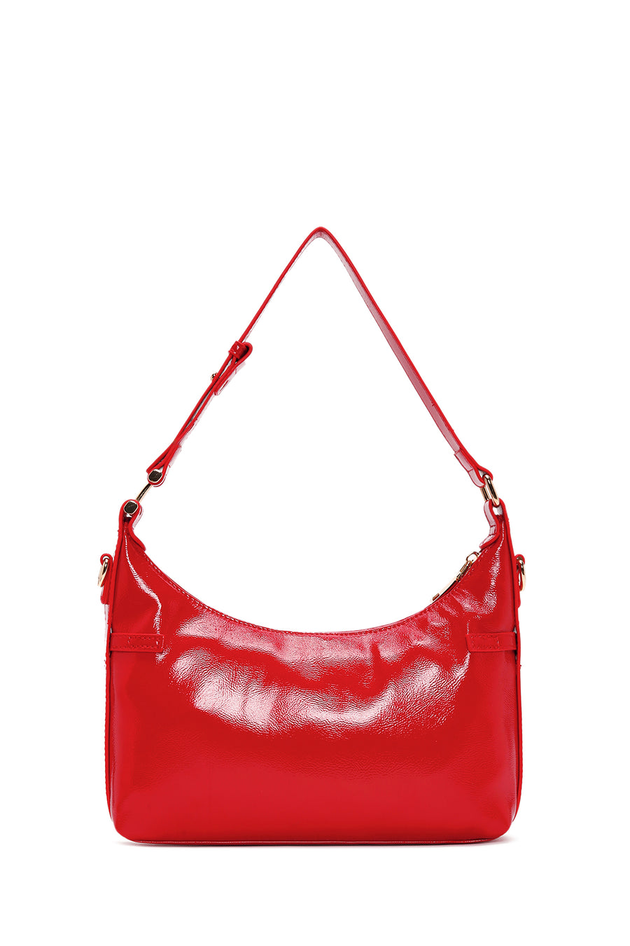 Women's Red Long Strap Patent Leather Shoulder Bag