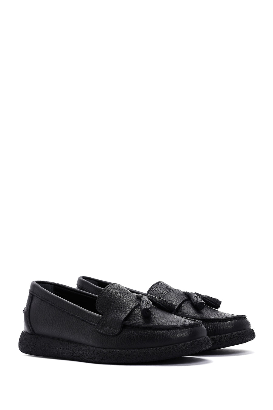 Kadın Siyah Püsküllü Deri Comfort Loafer