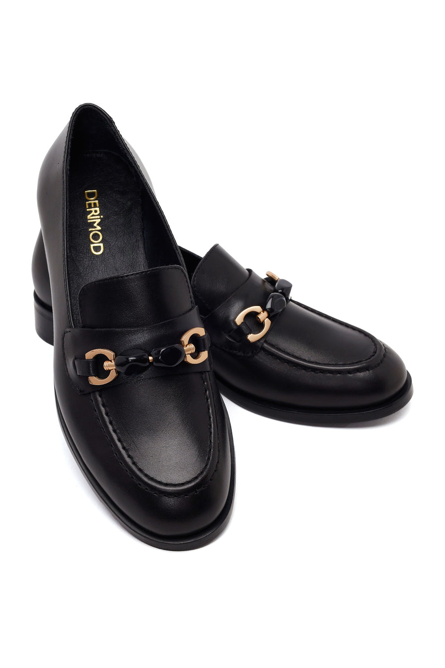 Kadın Siyah Tokalı Deri Maskülen Loafer