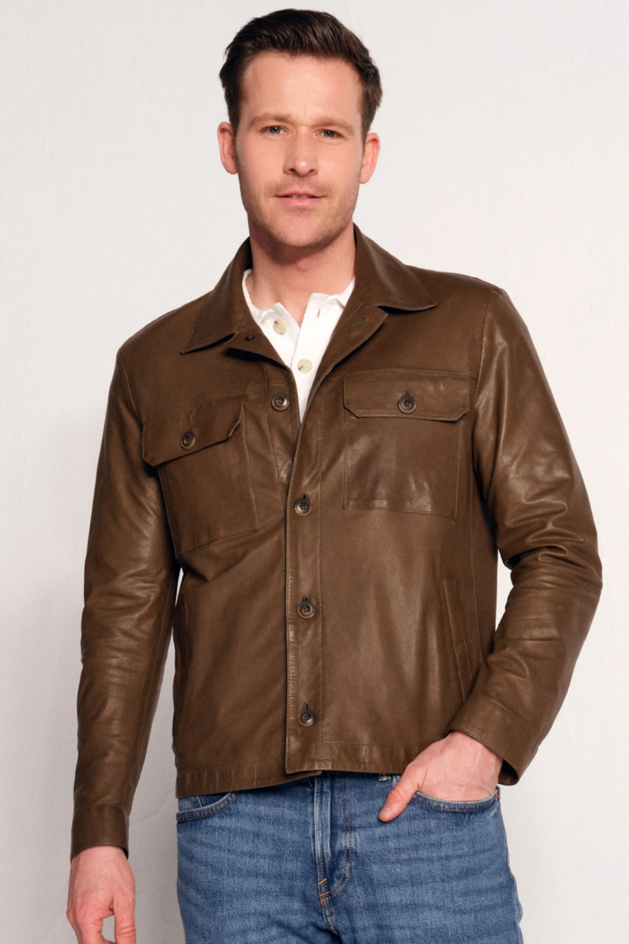 Modric Male Green Leather Jacket 26SGD6598U3 | Derimod