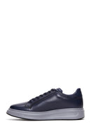 Men's Navy Blue Leather Thick Soled Sneaker | Derimod