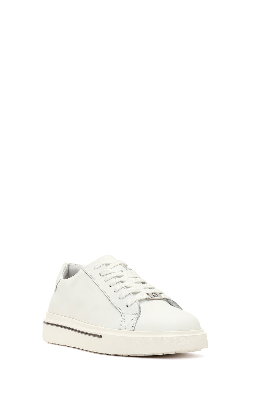 Erkek Beyaz Bağcıklı Kalın Tabanlı Deri Sneaker