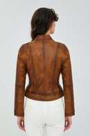 Kylie Women's Camel Short Leather Jacket | Derimod