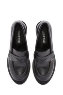 Women's Black Thick Heeled Leather Masculine Loafer | Derimod