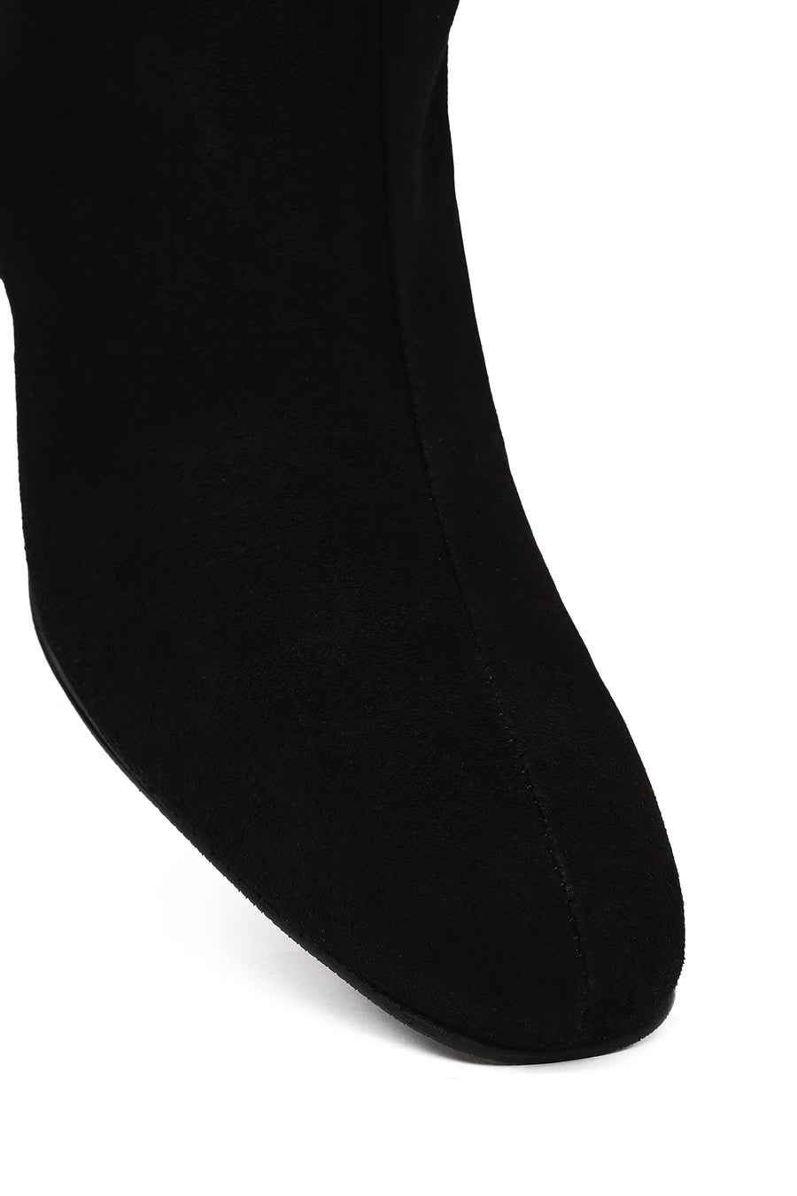 Woman Black Zip Closure Short Thick Heeled Suede Boots