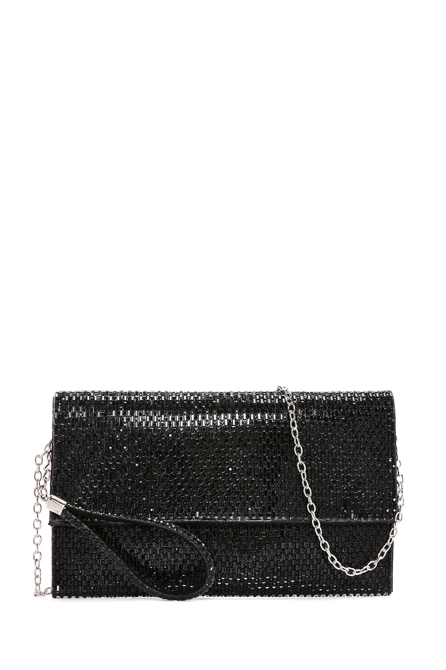 Women's Black Long Chain Strap Stone Evening Clutch Bag 25SBD2901TS | Derimod