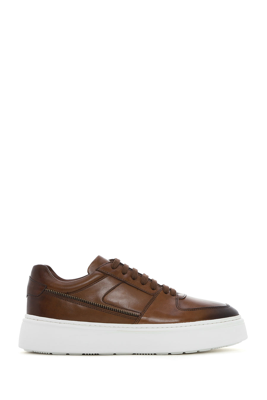 Erkek Taba Bağcıklı Kalın Tabanlı Deri Sneaker