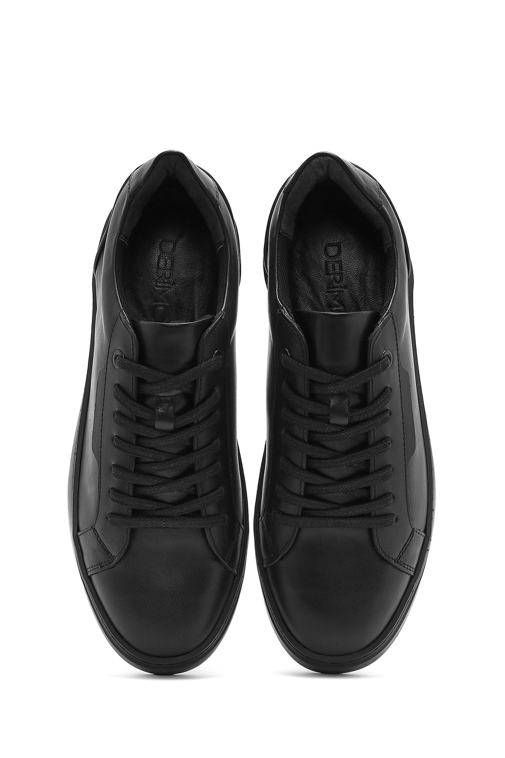 Erkek Siyah Bağcıklı Deri Sneaker