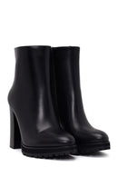Woman Black Zip Closure High Thick-Heeled Leather Boots | Derimod