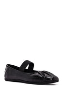 Women's Black Striped Patent Leather Ballerinas | Derimod