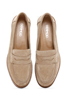 Women's Beige Suede Leather Masculine Loafer | Derimod