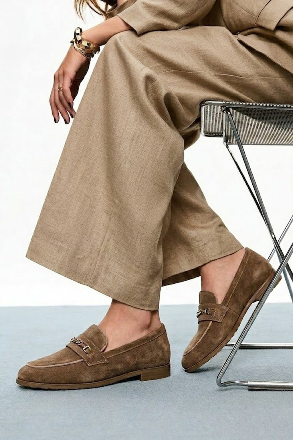 Kadın Vizon Tokalı Süet Deri Maskülen Loafer