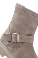 Women's Beige Suede Leather Buckle Boots | Derimod