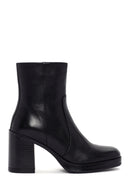 Women's Black Zippered Thick Heeled Leather Boots | Derimod