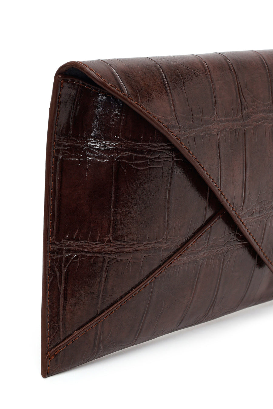 Woman Brown Croc-Pattern Clutch Bag