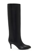 Woman Black Thin High-Heeled Leather Boots | Derimod