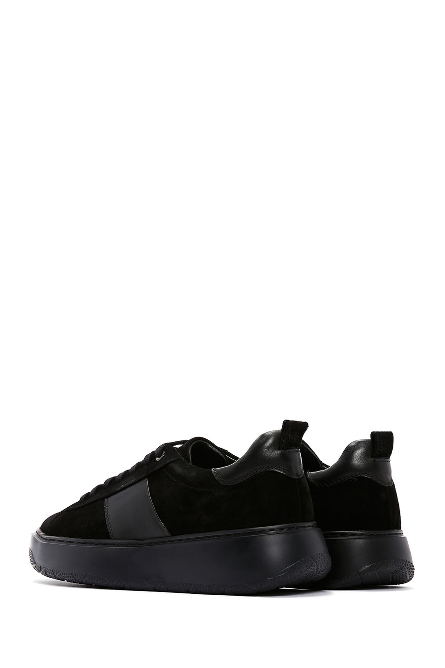 Men's Black Suede Leather Thick Soled Sneaker