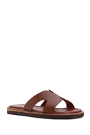 Women's Brown Leather Comfort Slippers | Derimod