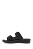 Women's Black Double Buckle Thick Soled Slippers | Derimod