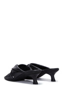 Women's Black Leather Heeled Slippers | Derimod