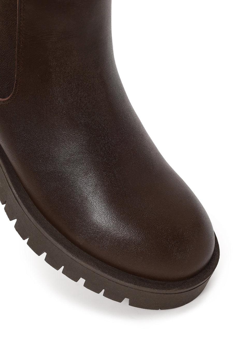 Woman Brown Thick-Soled Leather Chelsea Boots