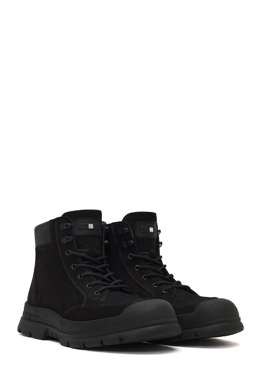 Men's Black Lace-Up Zipper Nubuck Leather Casual Boot