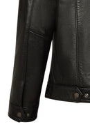 Calvin Male Black Mandarin Collar Leather Jacket | Derimod