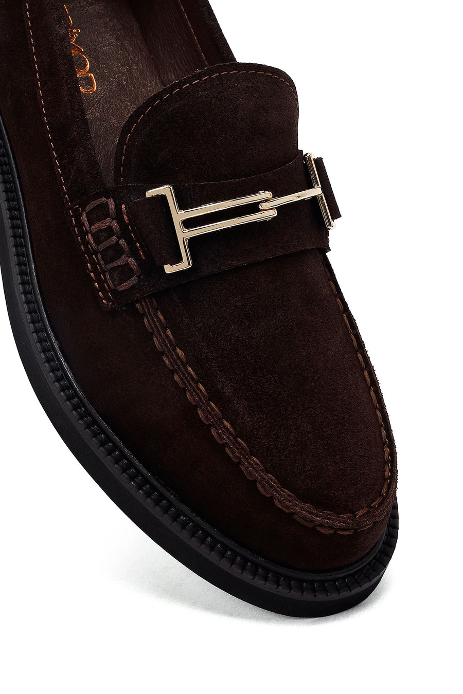 Kadın Kahverengi Tokalı Süet Deri Maskülen Loafer