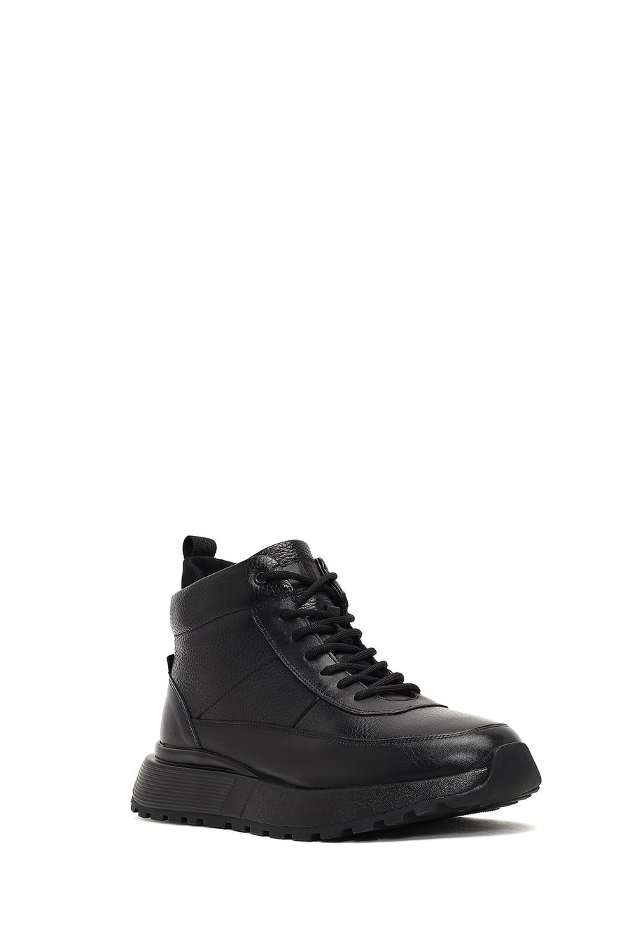 Men's Black Zippered Thick Sole Leather Sports Boot
