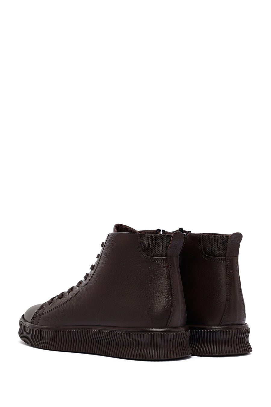 Male Brown Lace-Up Zip Closure Leather Sport Boots