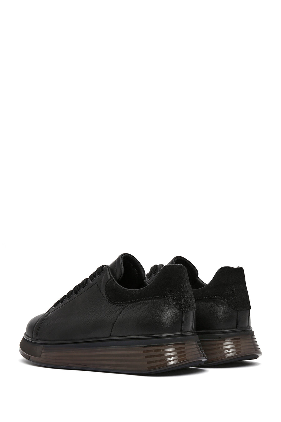 Men's Black Lace-up Thick-Sole Leather Sneaker