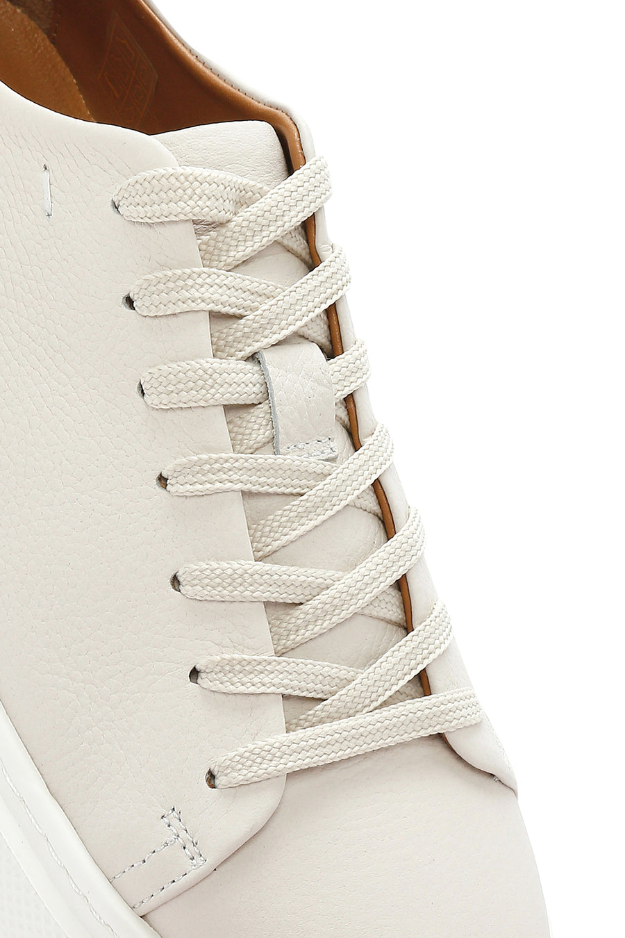 Men's White Lace-up Thick-Sole Leather Sneaker