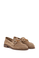 Women's Tan Buckle Detailed Suede Leather Masculine Loafer | Derimod