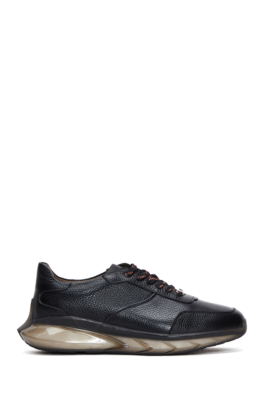 Erkek Siyah Bağcıklı Deri Sneaker