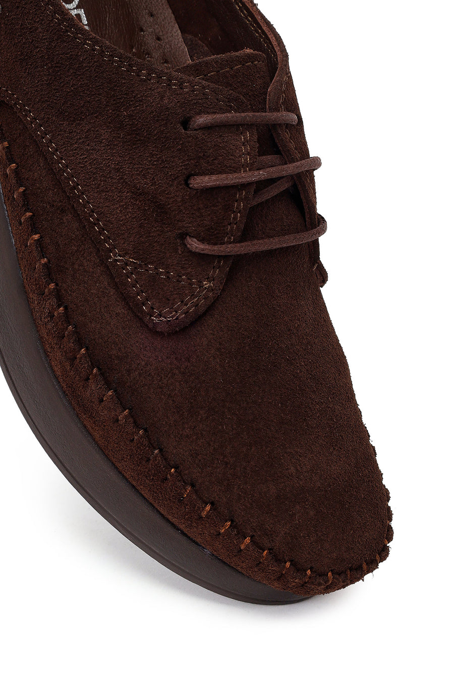 Woman Brown Lace-Up Thick-Soled Suede Comfort Shoes
