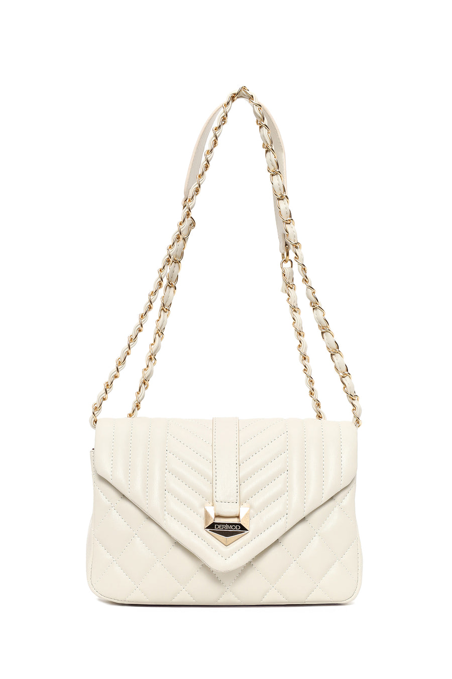Woman Cream Chain Strap Quilted Crossbody Bag