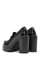 Women's Black Thick Heel Patent Leather Masculine Loafer | Derimod