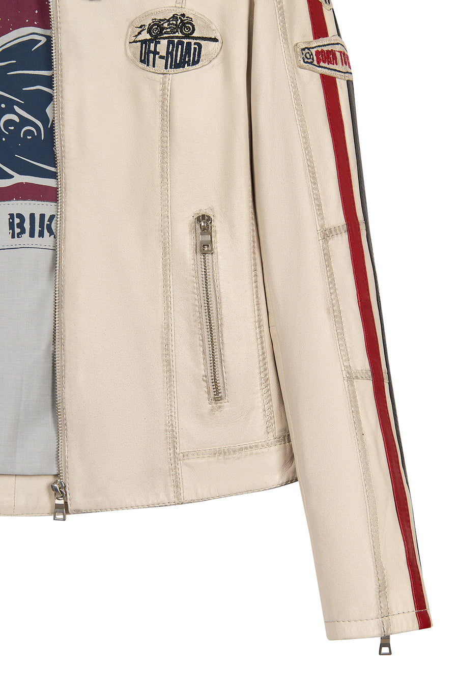 Ladyracer Woman White Badged Slim-Fit Leather Jacket