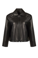 Miami Woman Black Oversize Short Leather Jacket | Derimod