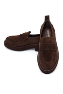 Woman Dark Mink Suede Masculine Loafer | Derimod