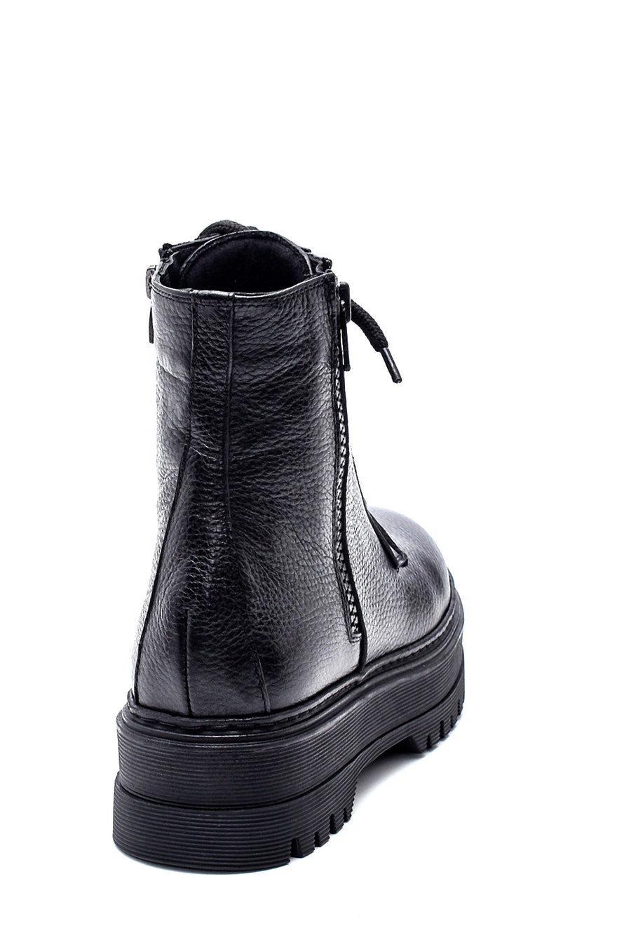 Women's Black Leather Thick Soled Boots