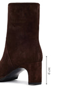 Women's Brown Chunky Heel Suede Leather Boots | Derimod
