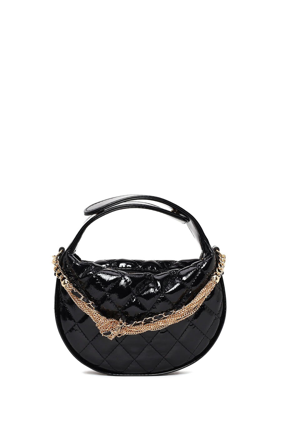 Woman Black Long-Strap Quilted Mini Evening Bag