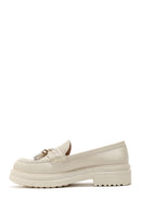 Women's Beige Leather Tassel Loafer | Derimod
