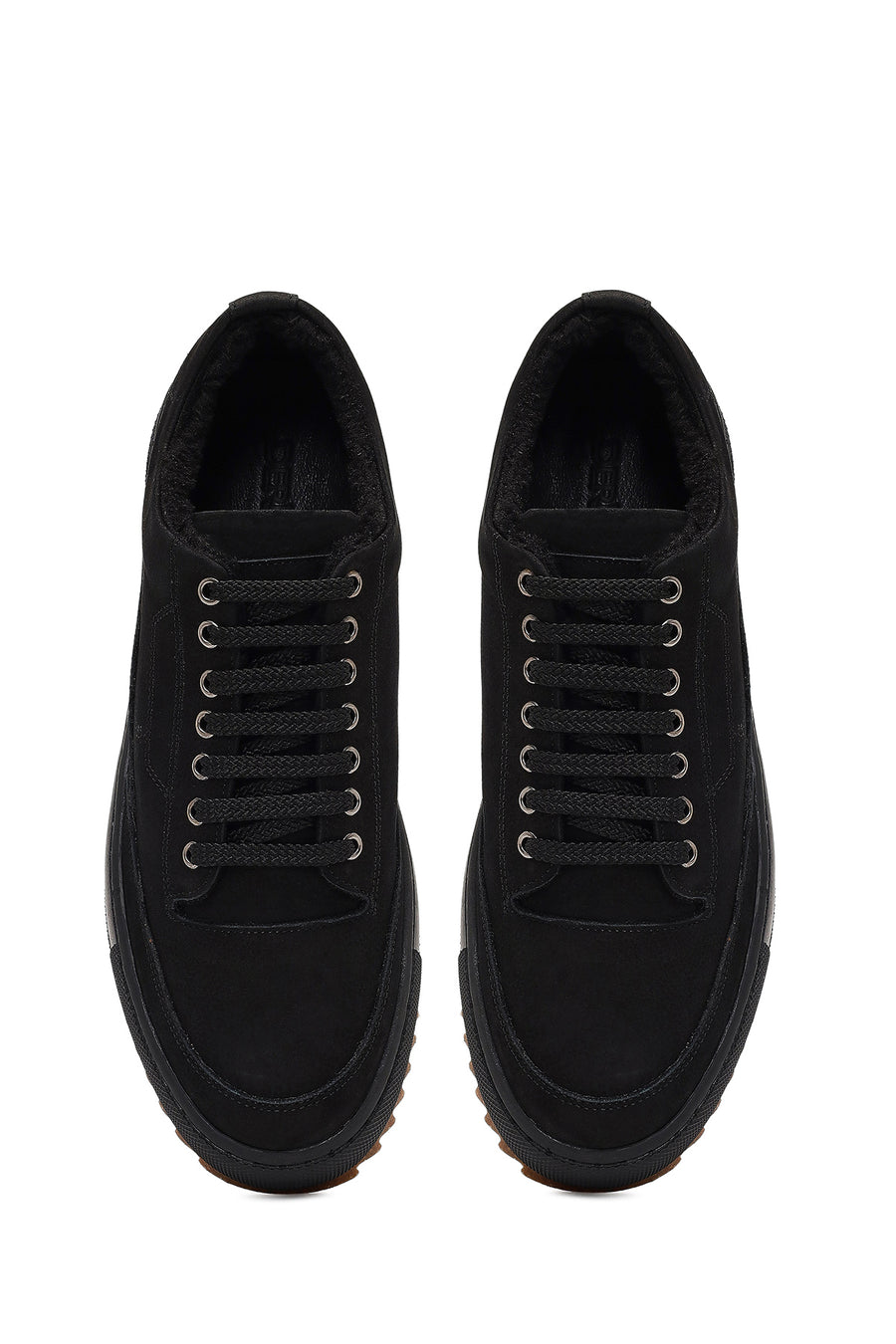 Male Black Lace-Up Thick-Soled Nubuck Leather Sneaker