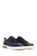 Erkek Lacivert Bağcıklı Deri Sneaker | Derimod