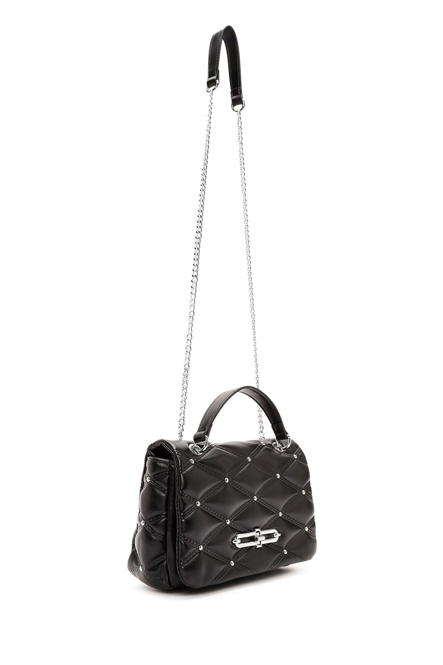 Women's Black Long Strap Quilted Patterned Shoulder Bag