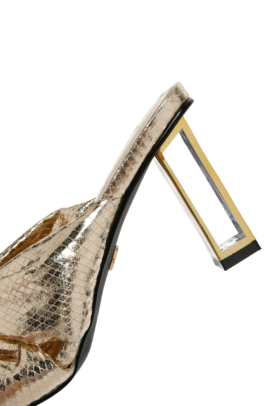 Women's Gold Transparent Thick Heeled Metallic Slippers
