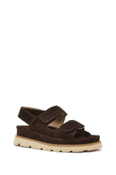 Women's Brown Double Strap Suede Leather Sandals | Derimod