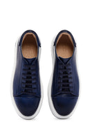 Men's Navy Blue Leather Thick Soled Sneaker | Derimod